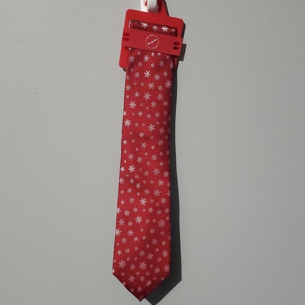 Bespoke accessory men's tie size one size holiday red snowflake snowflakes